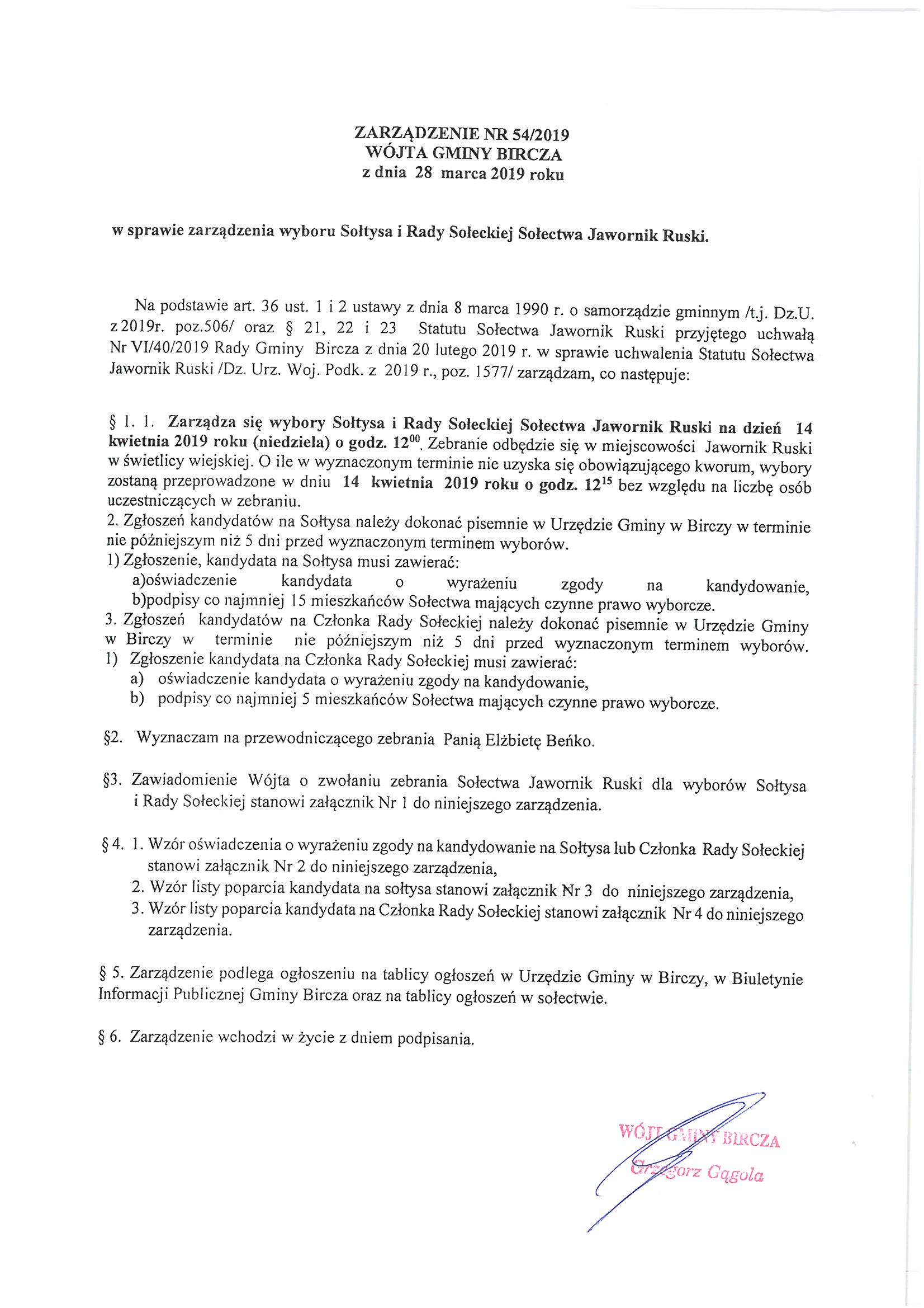------- Zarządzenie w sprawie wyboru Sołtysa i Rady Sołeckiej Jawornik Ruski.jpg
